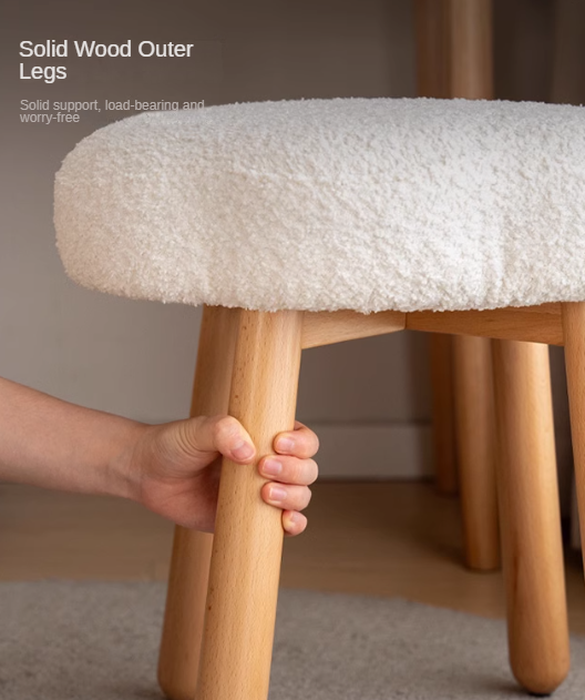 Beech, birch solid wood Nordic lamb velvet cloud makeup stool.