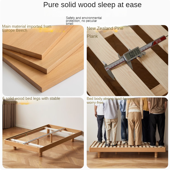 Beech Solid Wood Children's Splicing Platform Bed, Headboard-Free Bed