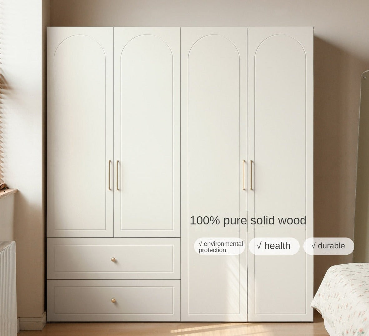 Pine Solid Wood Wardrobe French Cream Style.