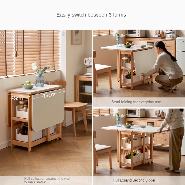 Beech Solid Wood Folding Movable Rock Plate Dining Table