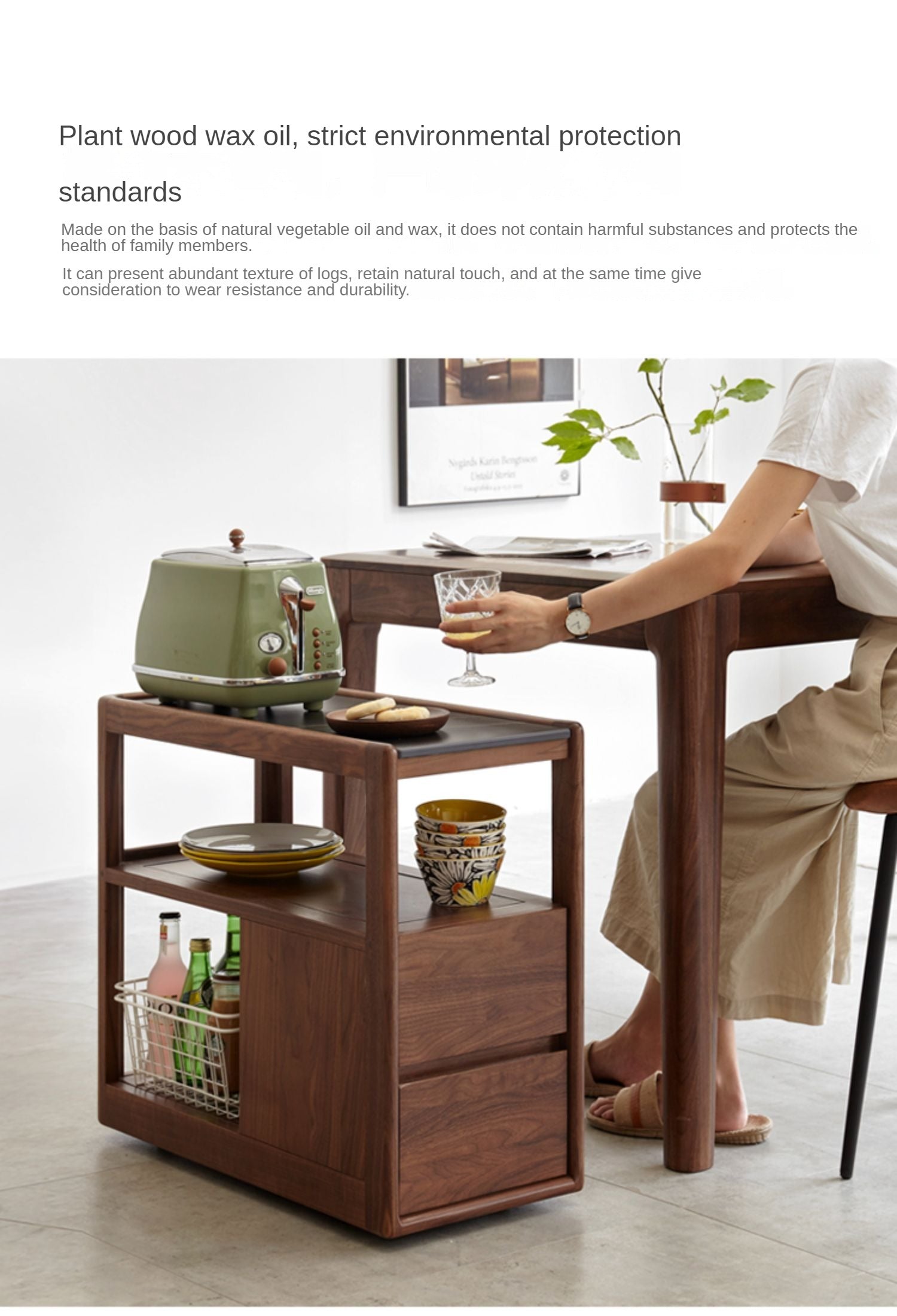 Black Walnut, Sandalwood With Slate Top Side Table