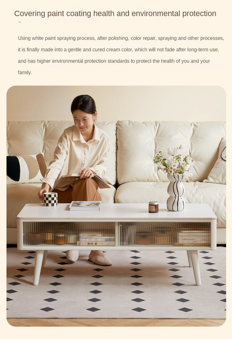 Rubber Solid Wood White Cream Style Rock Plate Coffee Table