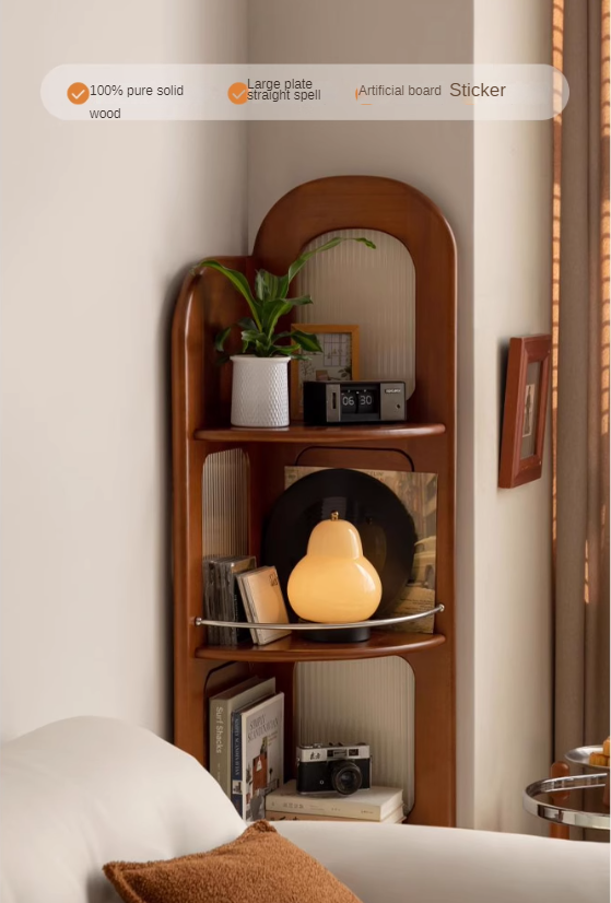 Poplar, Cherry Solid Wood Retro Corner Bookshelf