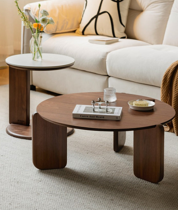 Black Walnut, Sandalwood, Oak Solid Wood, Solid Longan Hardwood Slate Round Coffee Table