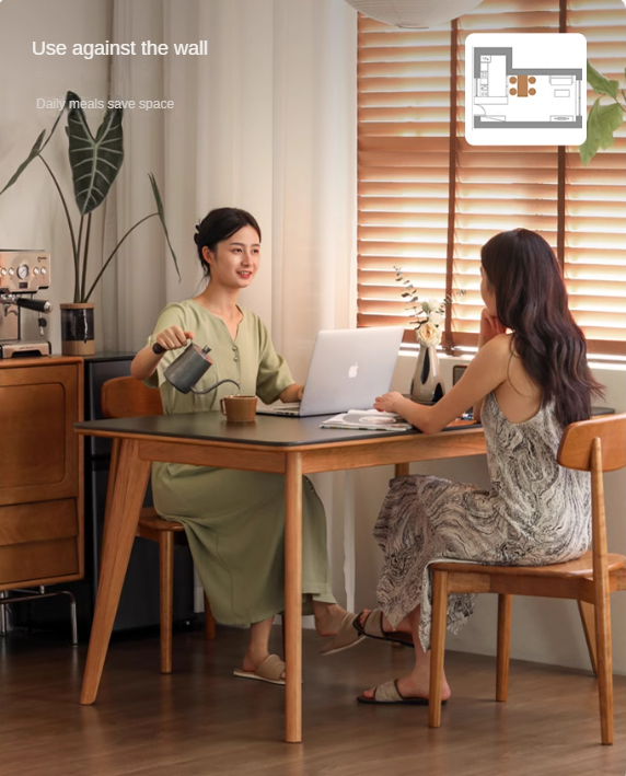 Cherry Solid Wood Retro Rock Plate Long Dining Table.