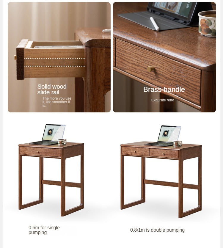 Oak Solid Wood Small Office Desk Walnut Color