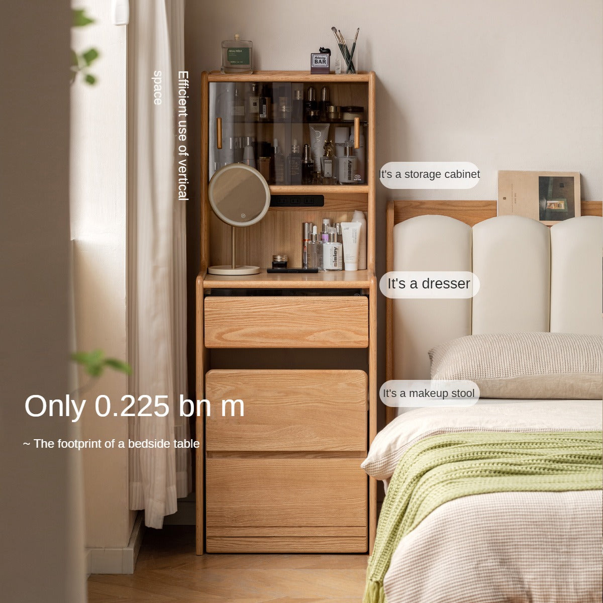 Oak, Solid Rubberwood Modern Dressing Table.