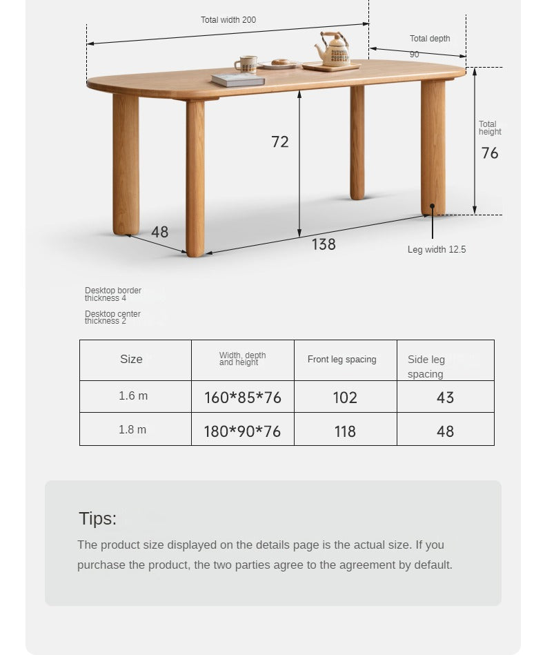 Oak Solid Wood Round Corner Long Dining Table