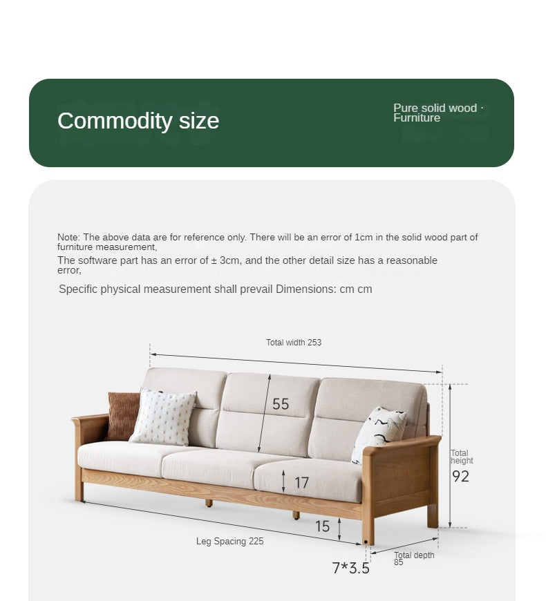 Ash Solid Wood Modern High Back Sofa.