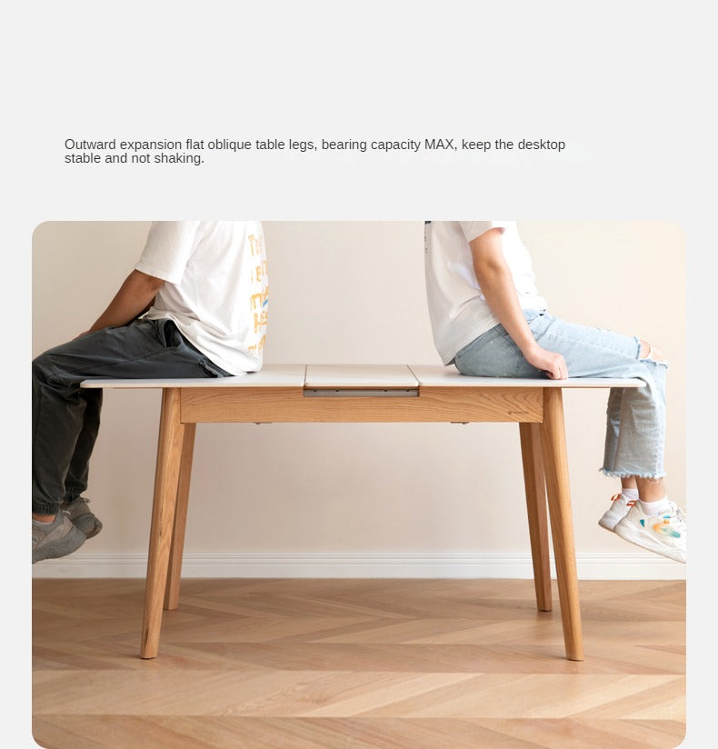 Oak Solid Wood Folding Dining Table Rock Slab Surface