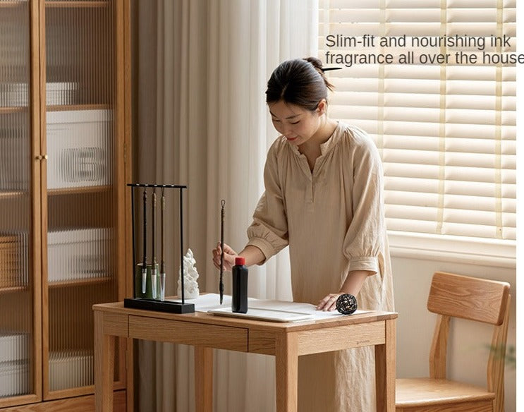 Solid Rubberwood, Oak Solid Wood Small Desk