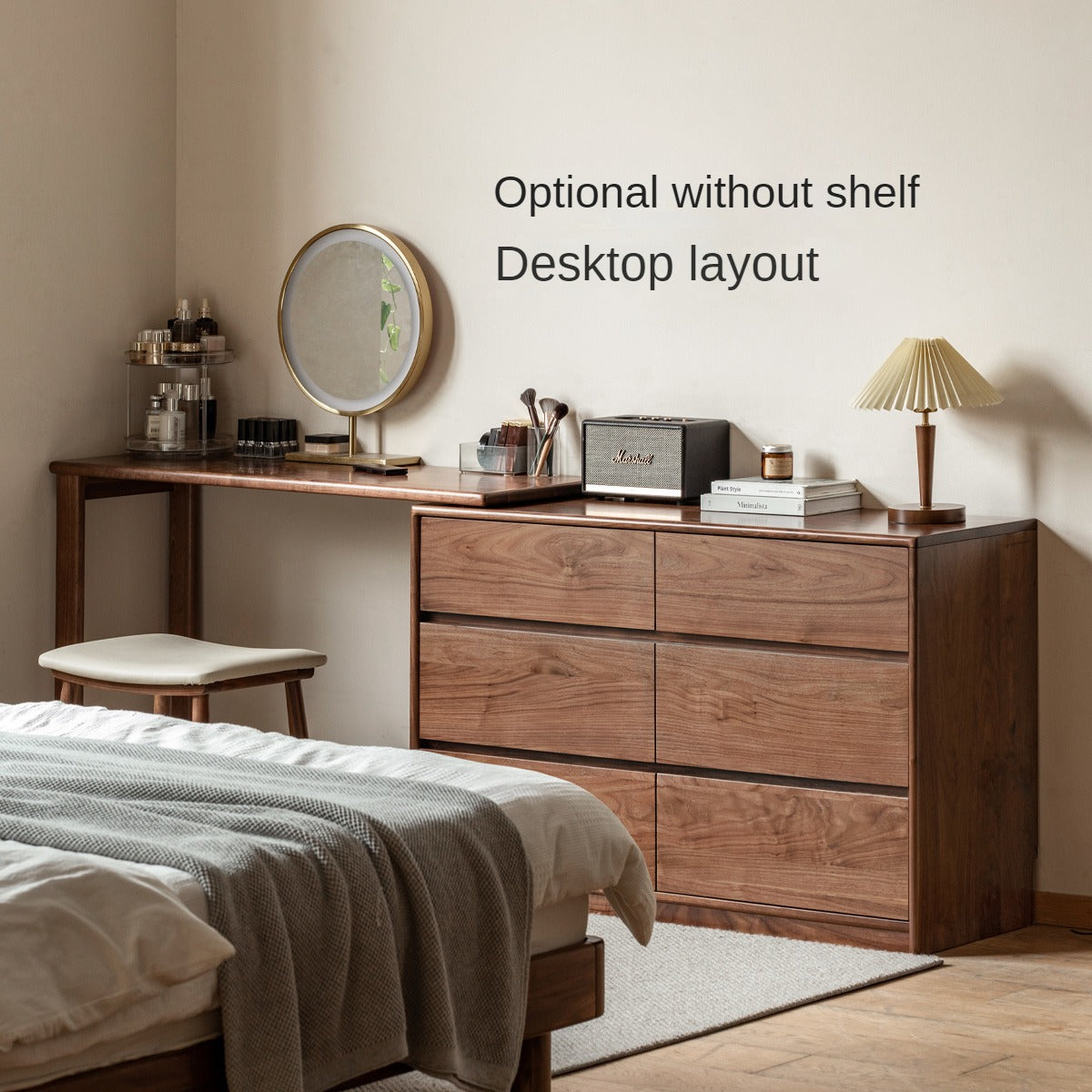 Black Walnut, Walnut Tree Solid Wood Retractable Vanity Table.