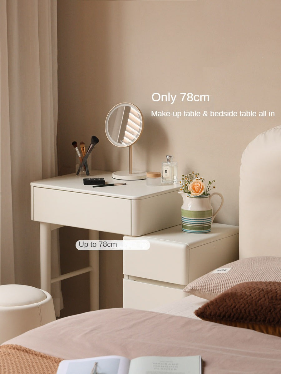 Poplar Solid Wood Telescopic Small Dressing Table Cream Style.