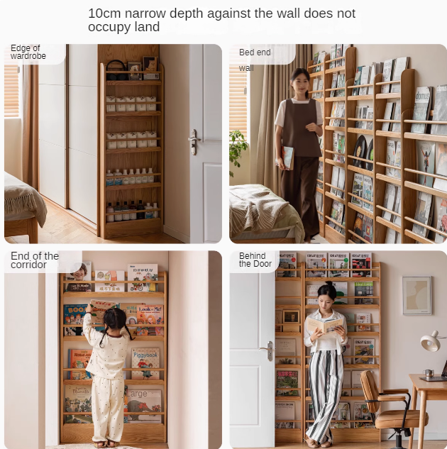 Oak, Beech Solid Wood Wall-mounted Ultra-thin Bookshelf
