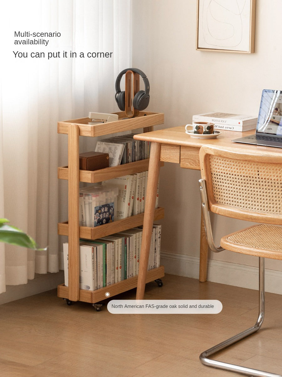 Oak Solid Wood Mobile Storage Rack Cart Ultra Narrow