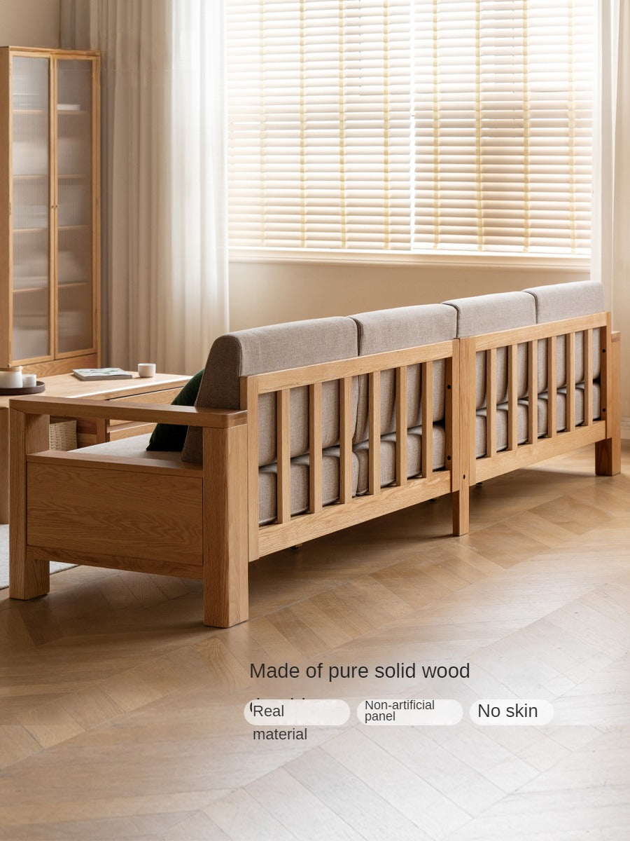 Solid Rubberwood, Oak Solid Wood Cotton Fabric Sofa