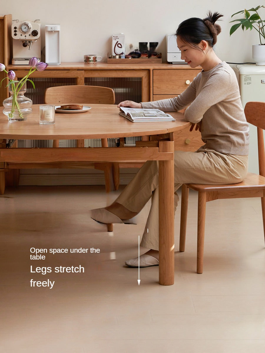 Cherry Solid Wood Retractable Folding Round Table