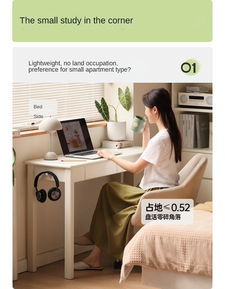 Rubber Solid Wood Modern Narrow Cream Style Drawer Desk