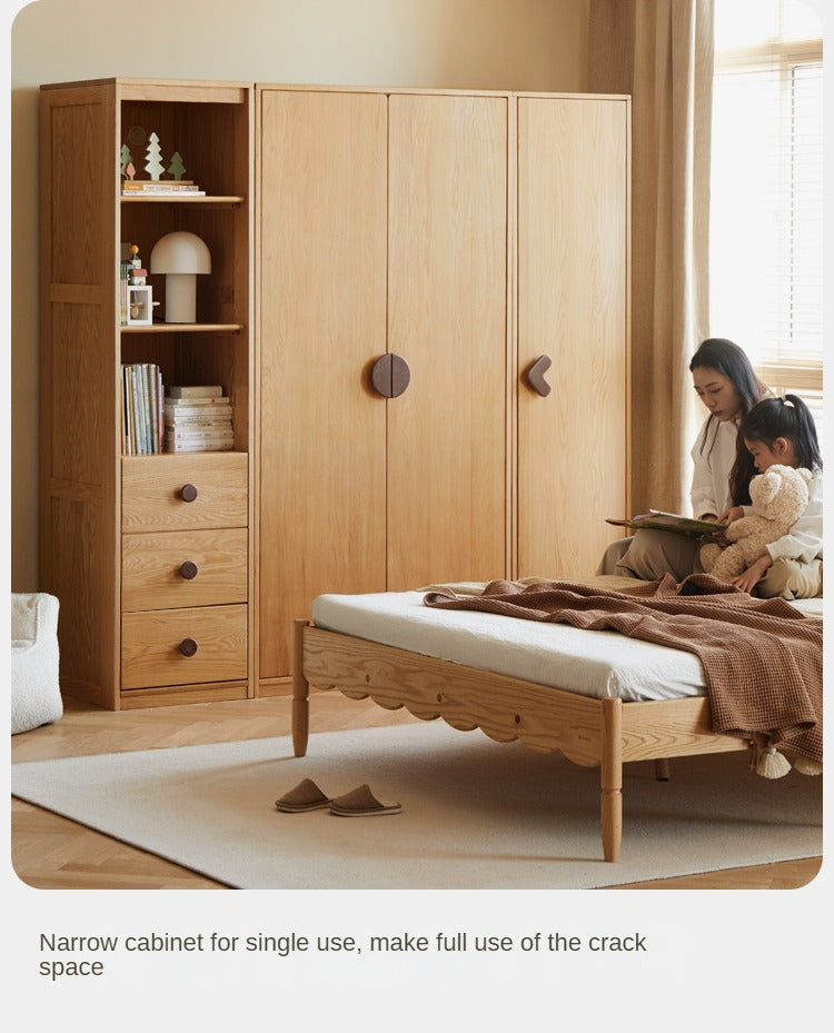 Oak Solid Wood Children's Wardrobe, Bookcase Combination