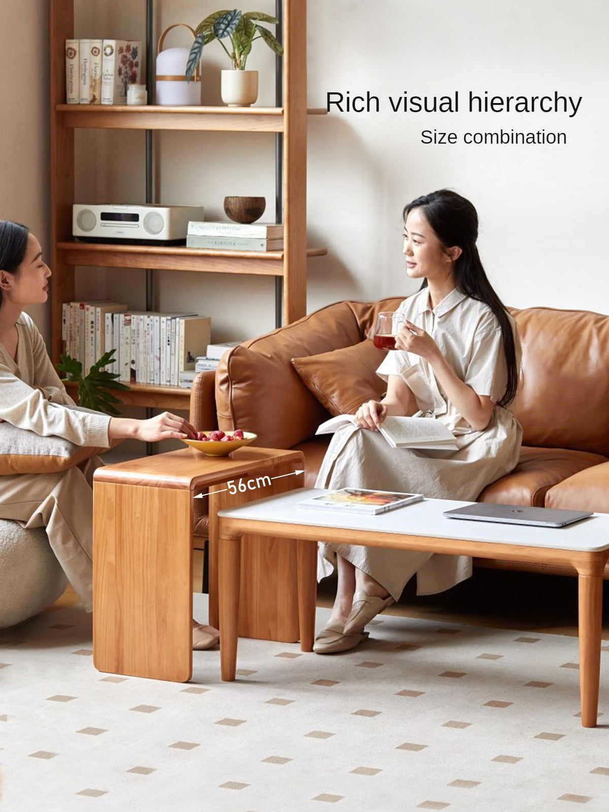 Pine Solid Wood Modern Combination Rock Plate Coffee Table