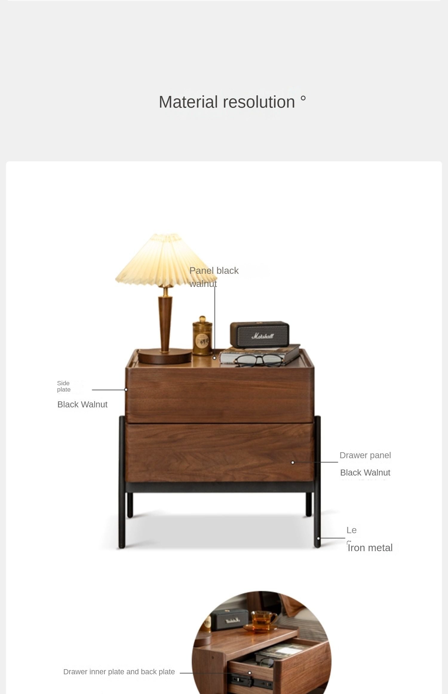 Black Walnut, Oak, South American Walnut Solid Wood Nightstand.