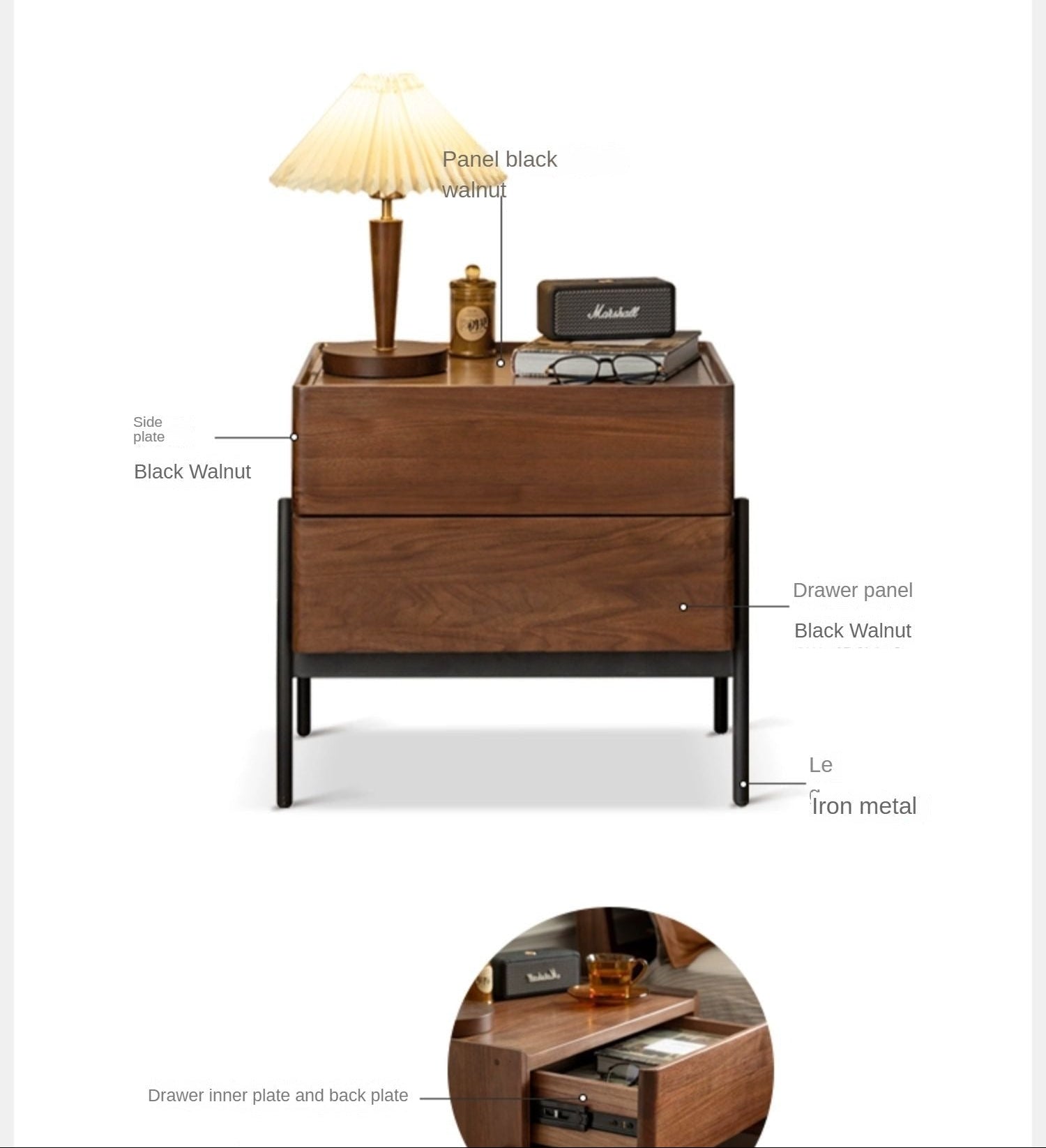 Black Walnut Solid Wood Nightstand