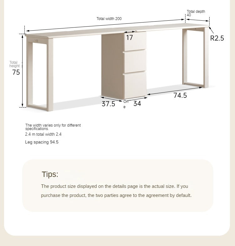 Rubber Wood, Poplar Solid Wood Cream Style Single-Leg Desk