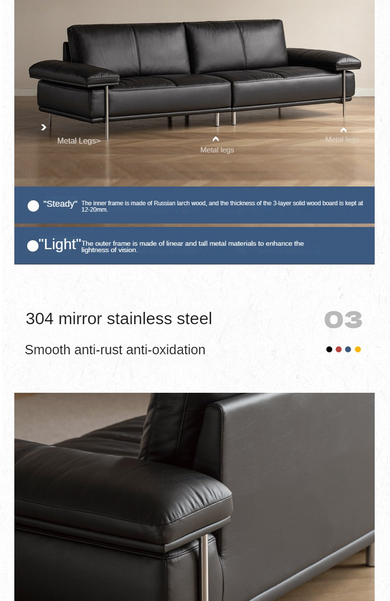 Leather Italian First Layer Yellow Cowhide Straight Sofa.