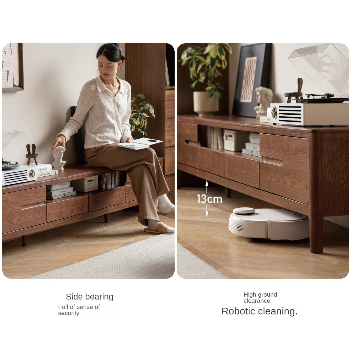 Oak, Solid Rubberwood Nordic Floor TV Cabinet.