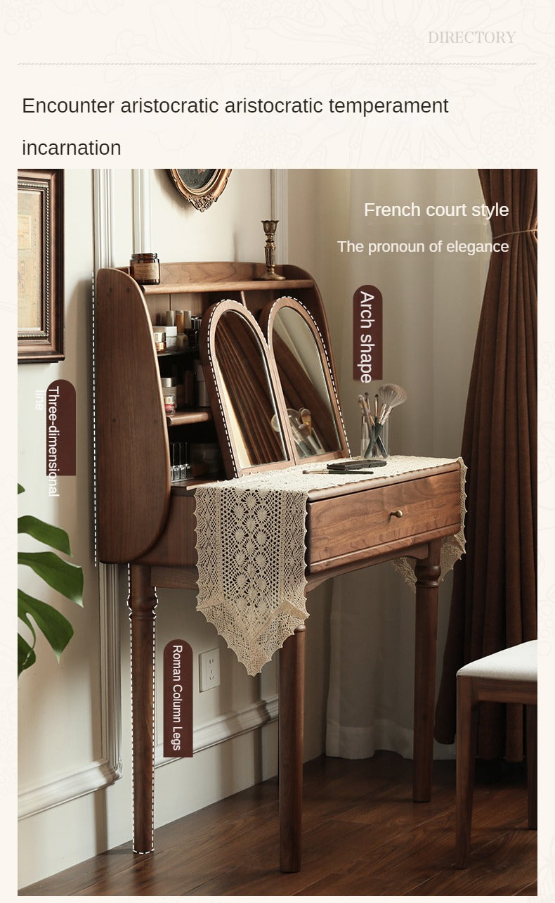 Black Walnut Solid Wood French Retro Dressing Table.