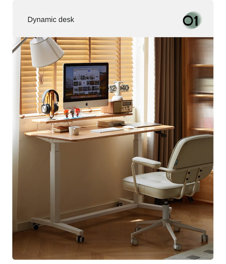 Oak, Rubberwood Solid Wood Standing Mobile Office Desk