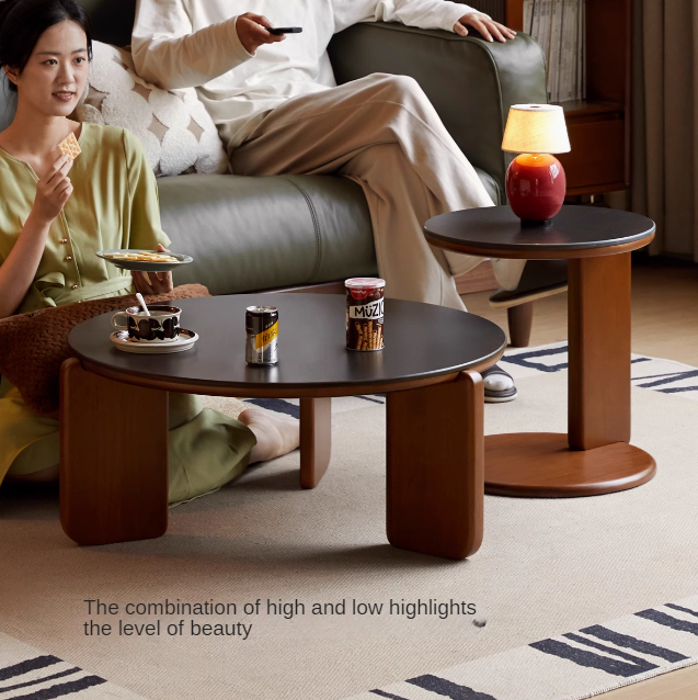 Poplar Solid Wood Rock Board Medieval Round Coffee Table