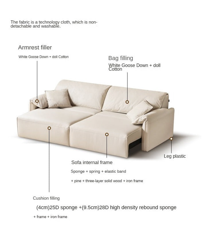 Electric Foldable Dual-purpose Cream Style White Elephant Ear Retractable Sofa Bed.
