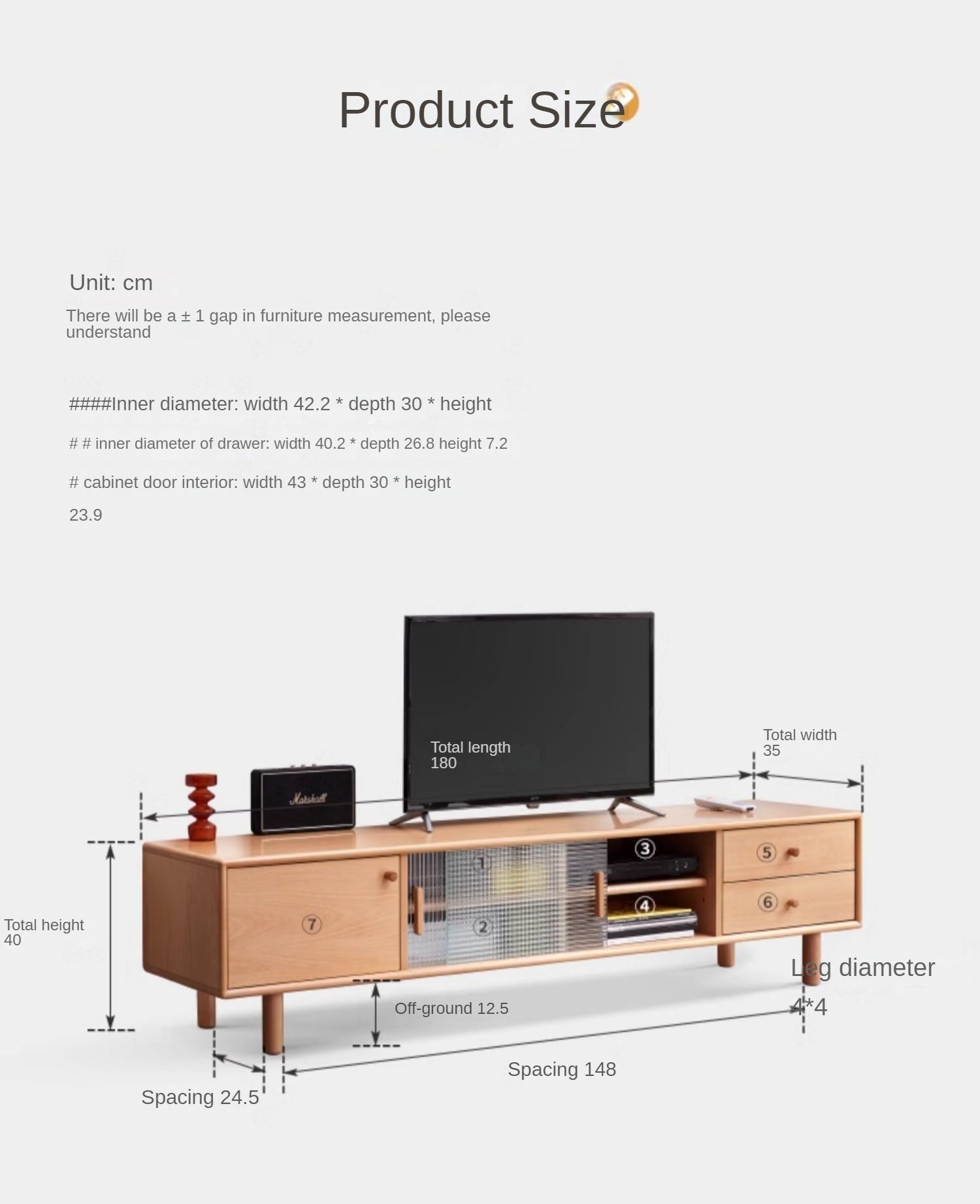 Beech Solid Wood Floor TV Cabinet.