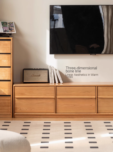 Сherry Solid Wood Modern Floor Storage Locker TV Cabinet.