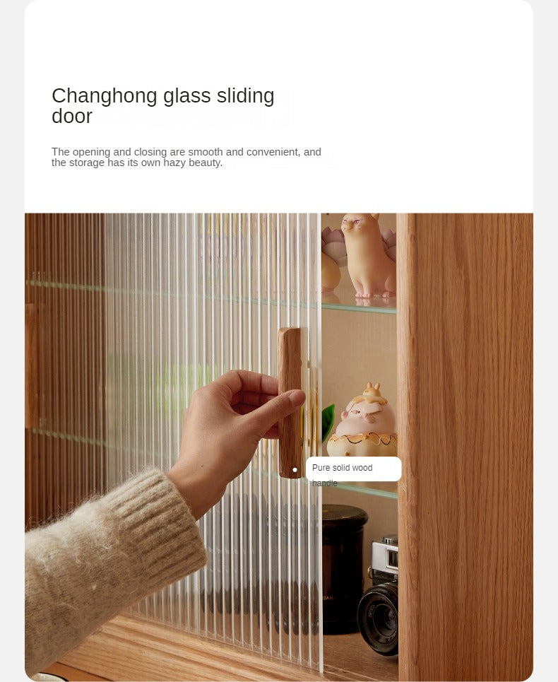 Oak, Cherry Solid Wood Desktop Locker Storage Cabinet Glass Sliding Door