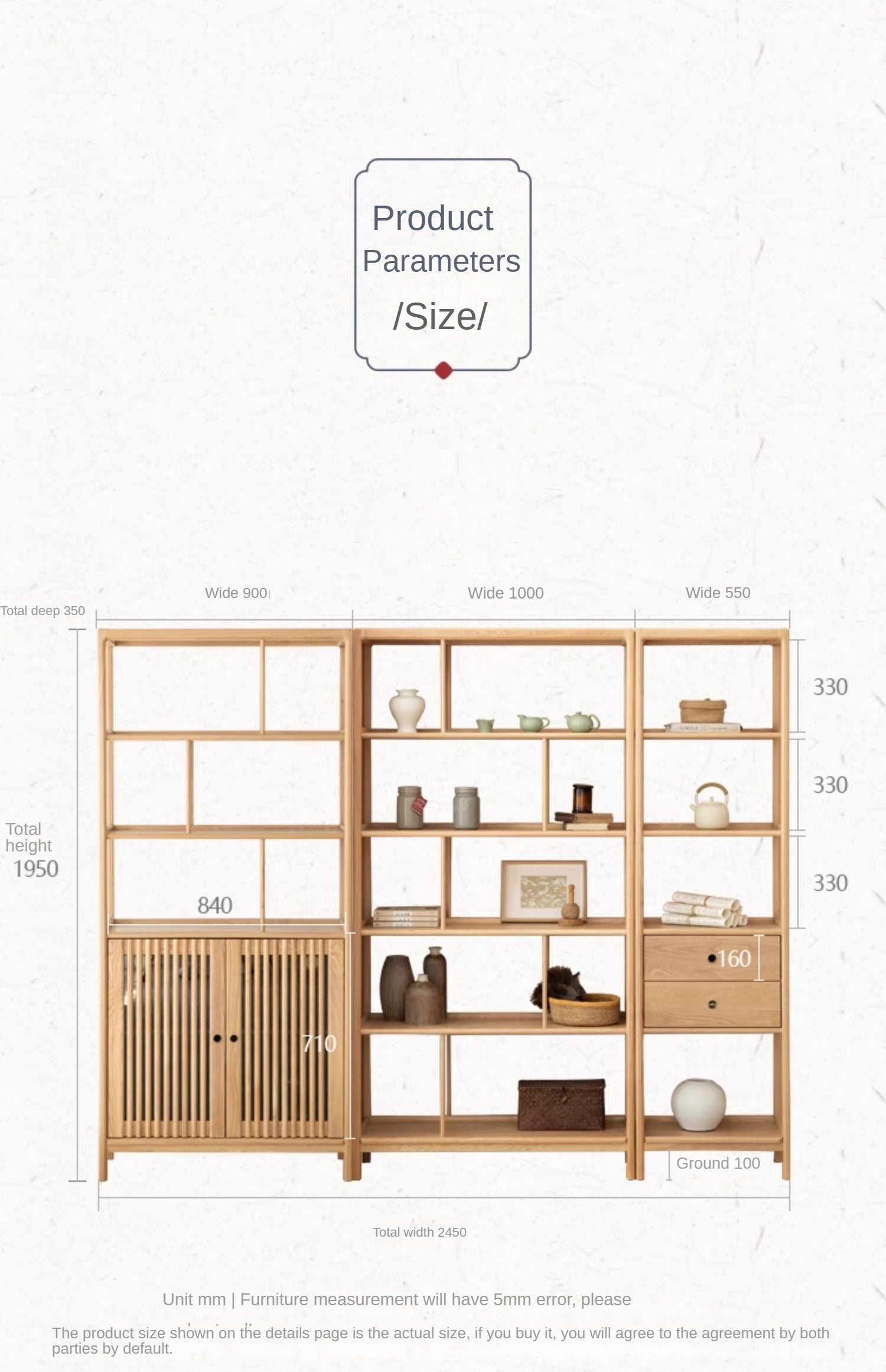 Ash Solid Wood Bookshelf Combined Bookcase Display Cabinet Wall Shelf