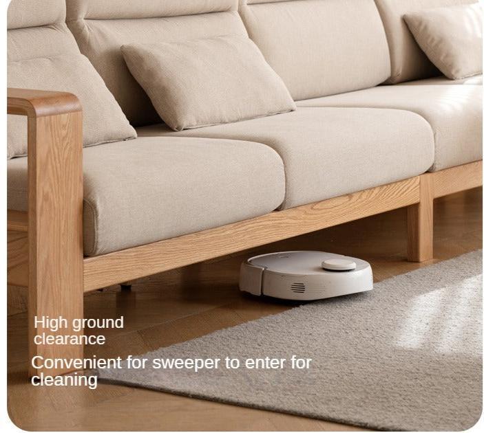 Oak Solid Wood Modern Log Style Corner Fabric Sofa.