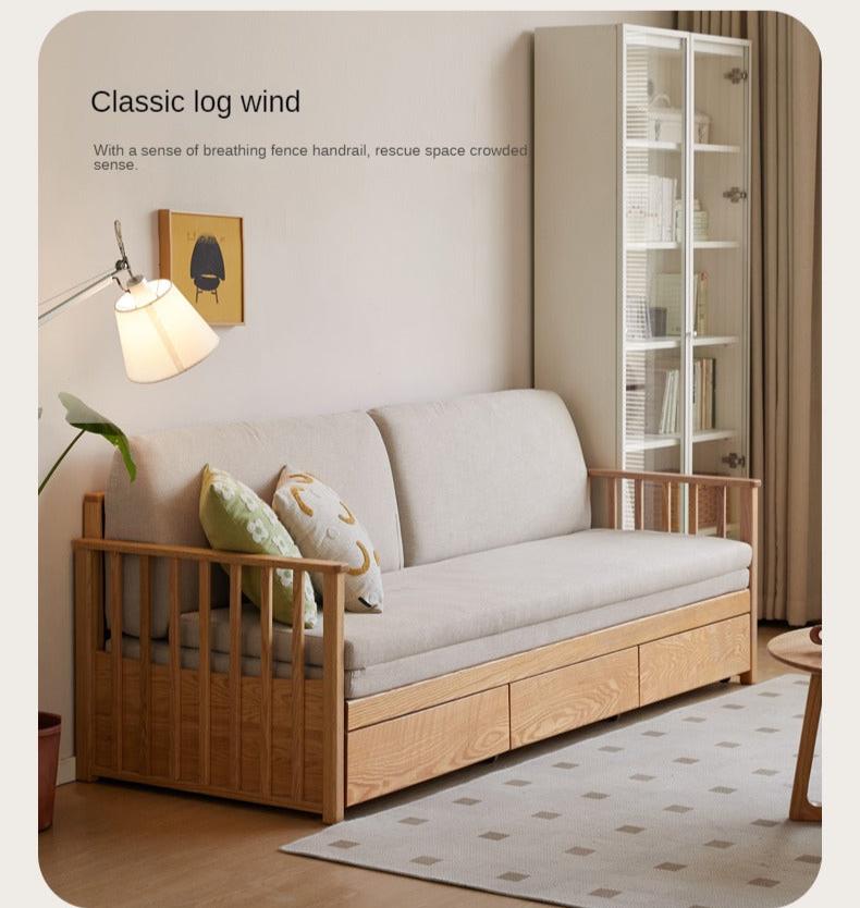 Oak Solid Wood Sitting and Sleeping Dual-purpose Storage Sofa.