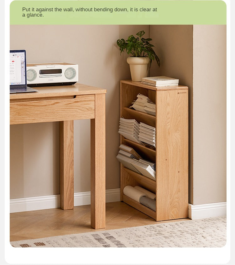 Oak Solid Wood Small Book Rack Against The Wall