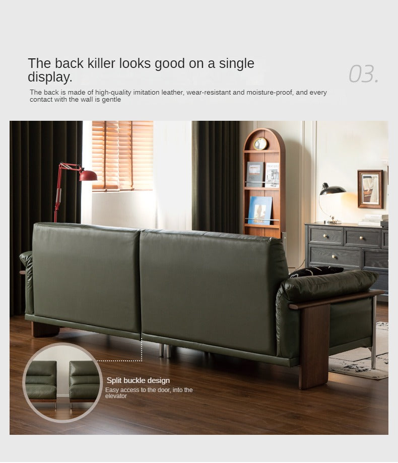 Black Walnut Solid Wood Italian Leather Sofa-