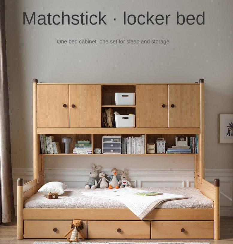Oak solid wood Multi-function bed with storage