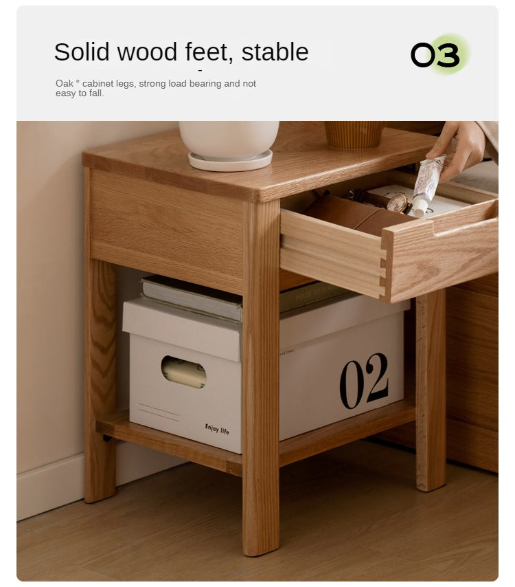 Oak, Beech Solid Wood, Solid RubberWood Nightstand.