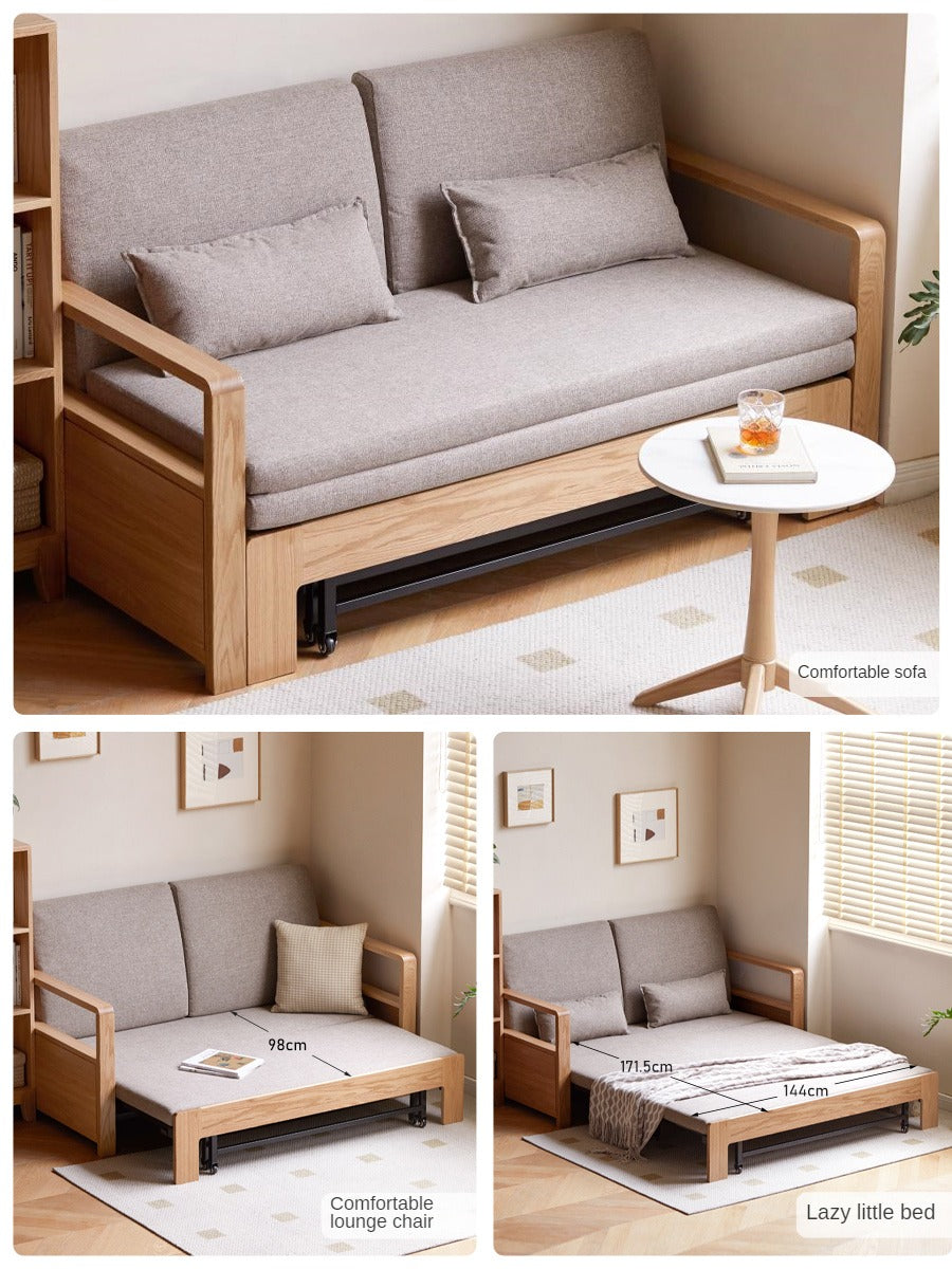 Oak, Ash Solid Wood Sofa Bed Modern Multifunctional.
