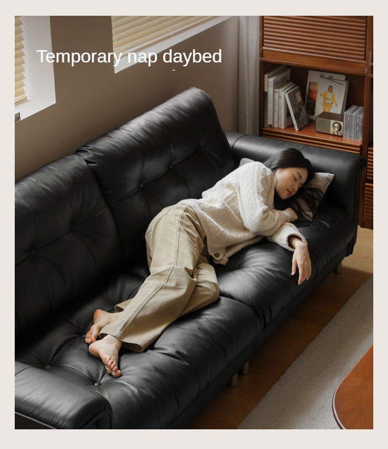 Leather Light Luxury Black Straight Sofa,