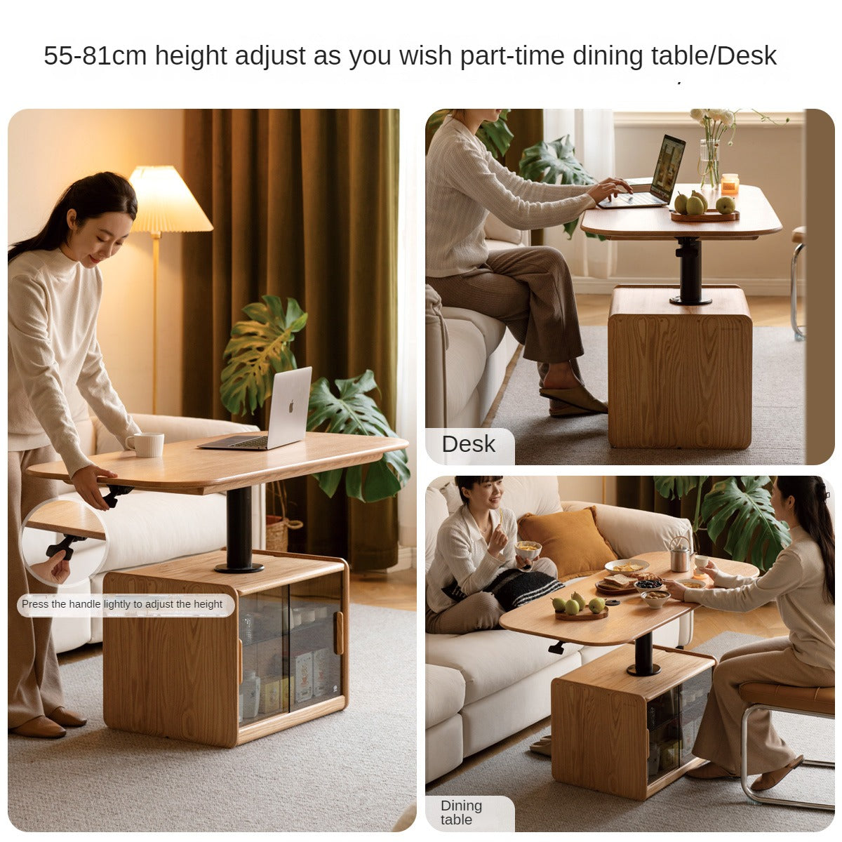 Oak Solid Wood Elevating Folding Storage Lifting Coffee Table