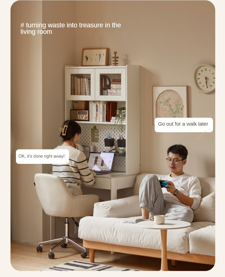 Poplar, Solid Rubberwood Rock Board Desk Bookshelf Integrated White Cream