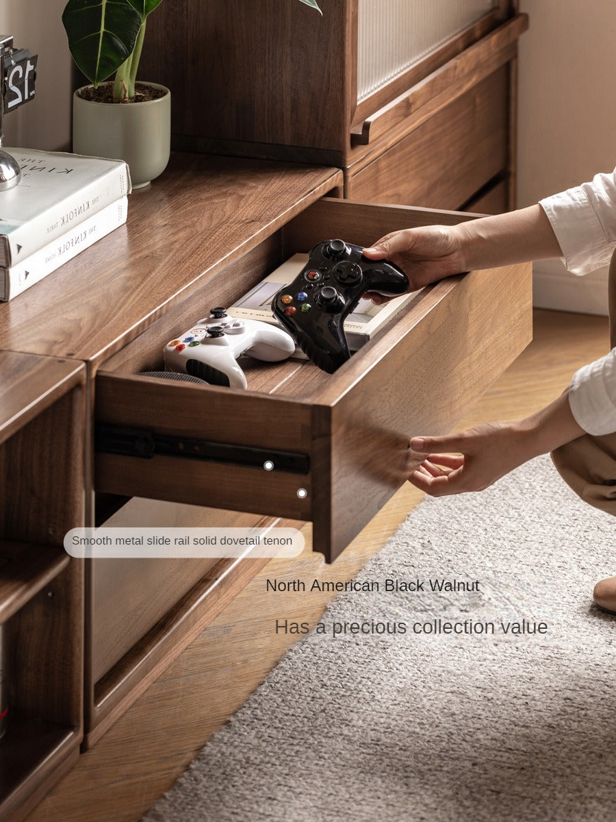 Black Walnut, Oak Solid Wood TV Cabinet Modern Module Combination Storage.