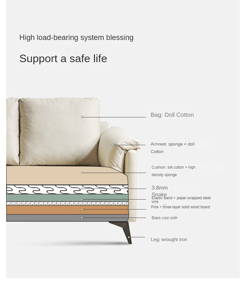 Fabric White Straight Cream Style Modern Sofa.
