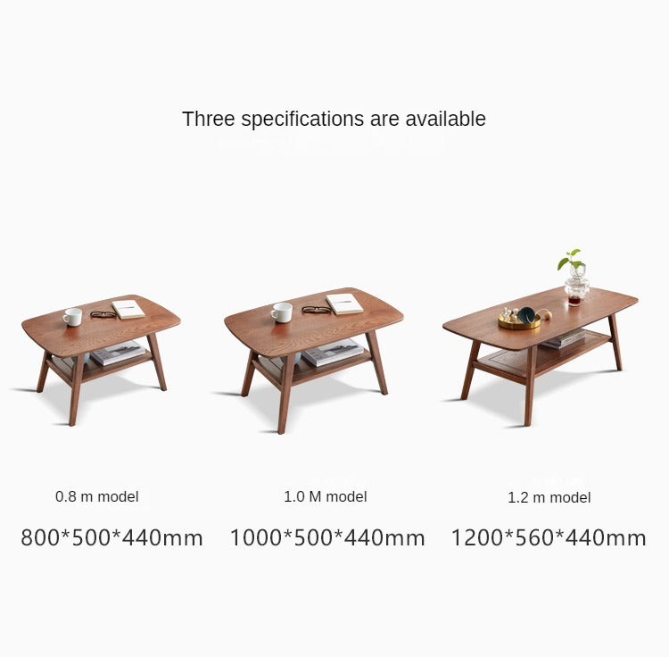 Double-layer Coffee table Oak solid wood walnut color+